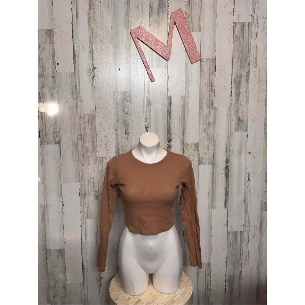 Bozzolo Brown Long Sleeve Ribbed Crop Top Women’s Size M